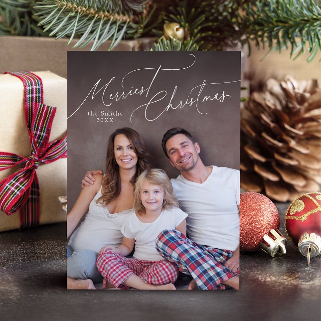 Elegant Script Merry Christmas Family Photo Holida Feiertagskarte (Elegant Script Merry Christmas Family Photo Holida Holiday Card)