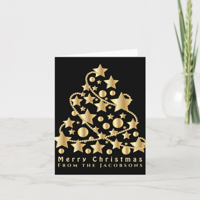 Elegant Script Merry Christmas Gold Star Black T S Karte (Vorderseite)