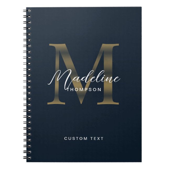 Elegant Script Metallic Navy Blue Gold Monogram Notizblock (Vorderseite)