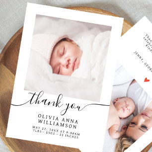 Elegant Script Minimal 2 Foto Baby Shower Dankeskarte