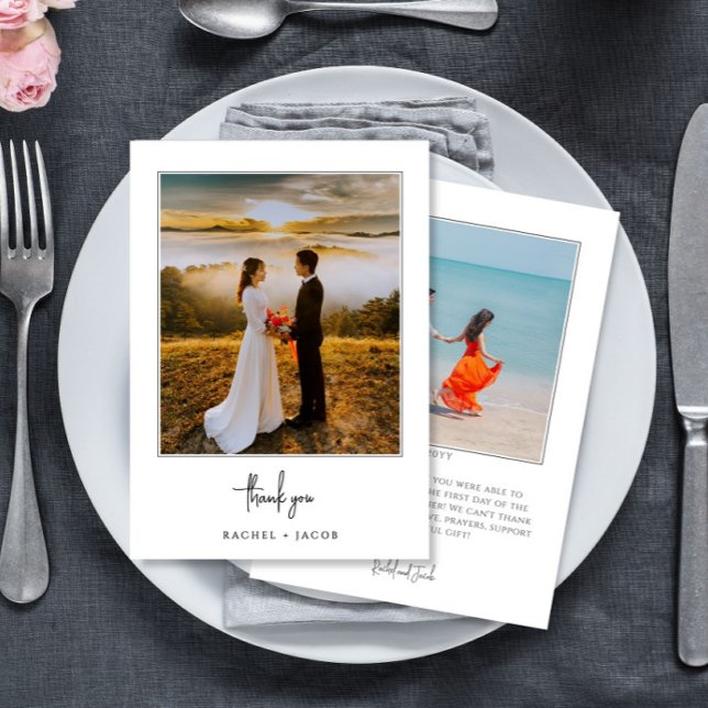 Elegant Script Minimalist 2-Photo Wedding Dankeskarte (Von Creator hochgeladen)