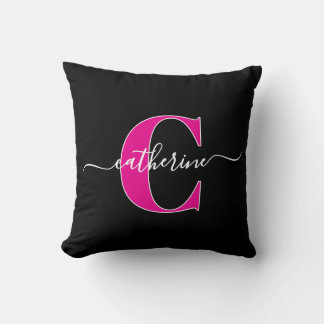Elegant Script Minimalist Black Pink Monogram Name Kissen