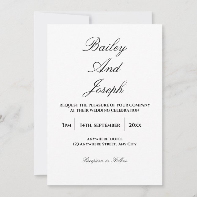 Elegant Script Minimalist Wedding Invitation Einladung (Vorderseite)