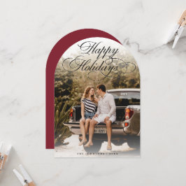 Elegant Script Modern Arch 1 Photo Christmas Card Einladung