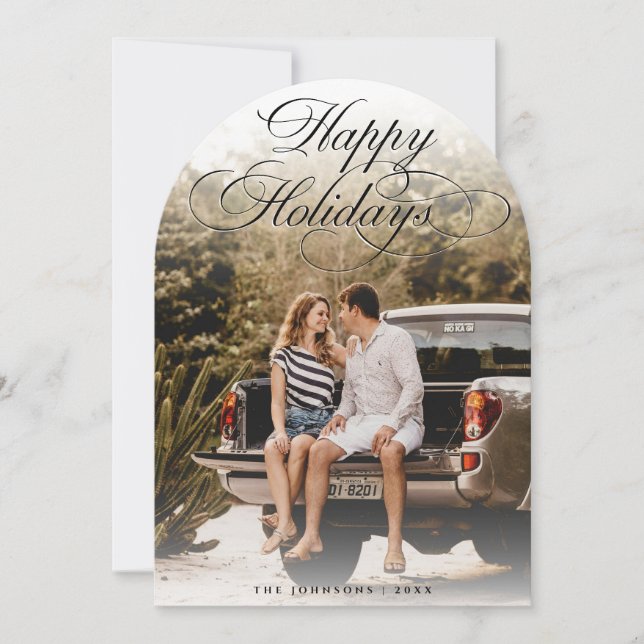 Elegant Script Modern Arch 1 Photo Christmas Card Einladung (Vorderseite)