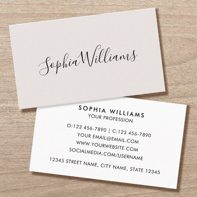 Elegant Script Modern Minimalist Off-White Visitenkarte (Von Creator hochgeladen)