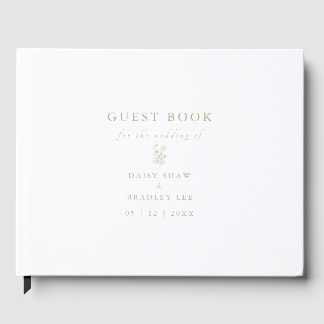 Elegant Script Modern Watercolor Daisy Gästebuch (Vorderseite)