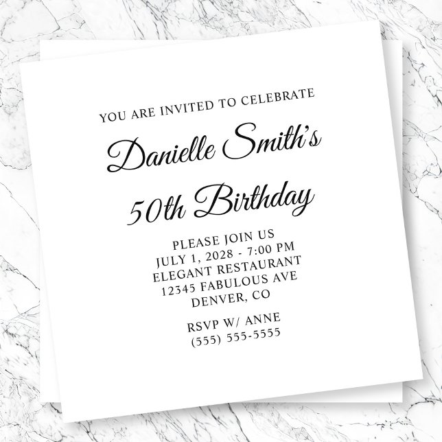 Elegant Script Monogram 50. Geburtstag Einladung (Elegant Script Monogram 50th Birthday Invitation)