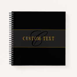 Elegant Script Monogram Black & Gold Notizbuch