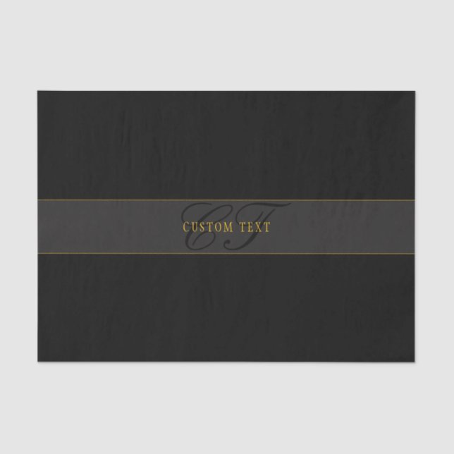 Elegant Script Monogram Black & Gold Seidenpapier (Vorderseite)