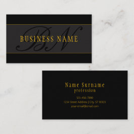 Elegant Script Monogram Black & Gold Visitenkarte
