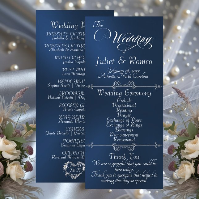 Elegant Script & Monogram - Blue Wedding Programm (Von Creator hochgeladen)