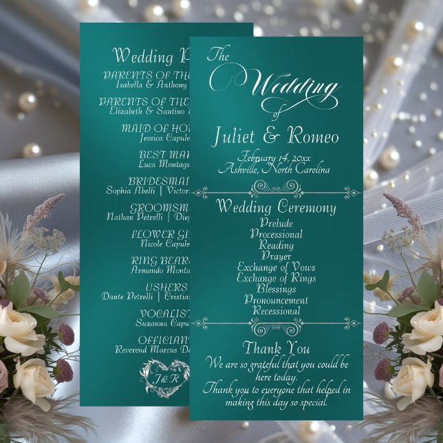 Elegant Script & Monogram - Teal Wedding Programm (Von Creator hochgeladen)