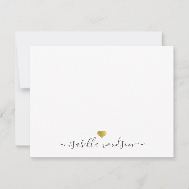 Elegant Script Name Faux Gold Foil Heart  Mitteilungskarte (Vorderseite)