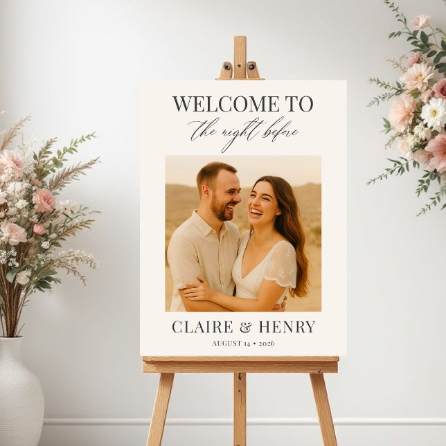 Elegant Script Night Before Photo Wedding Welcome  Poster (Von Creator hochgeladen)