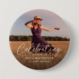 Elegant Script Photo Celebrating the Life of  Button