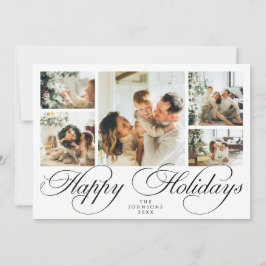 Elegant Script Photo Collage Traditional Christmas Feiertagskarte