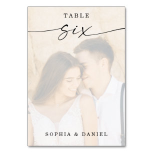 Elegant Script Photo Wedding Table Number Six Tischnummer