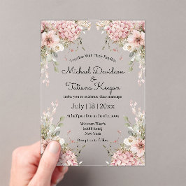 elegant script pink floral minimal chic wedding acryleinladungen