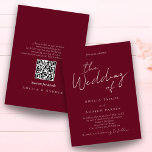 Elegant Script QR Code Burgundy White Wedding Einladung<br><div class="desc">Discover this elegant burgundy and white wedding invitation featuring beautiful script calligraphy and a modern QR code wedding invitation design. Perfect for couples planning a romantic, classic, or modern wedding theme. Easily personalize with your names, wedding date, and event details, while the QR code lets guests quickly visit your wedding...</div>