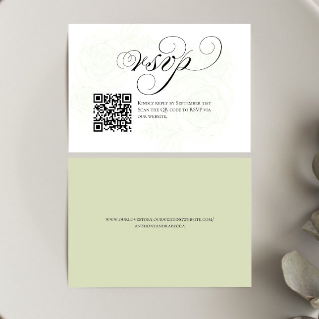 Elegant Script QR Code Wedding RSVP Response Karte (Elegant script RSVP card with QR code for quick and easy wedding responses)