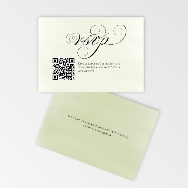 Elegant Script QR Code Wedding RSVP Response Karte (Elegant script RSVP card with QR code for quick and easy wedding replies)