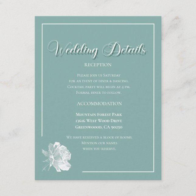 Elegant Script Sage Green Floral Wedding  Begleitkarte (Vorderseite)