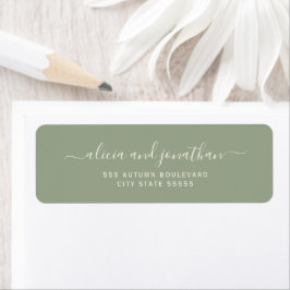 Elegant script sage green wedding return address