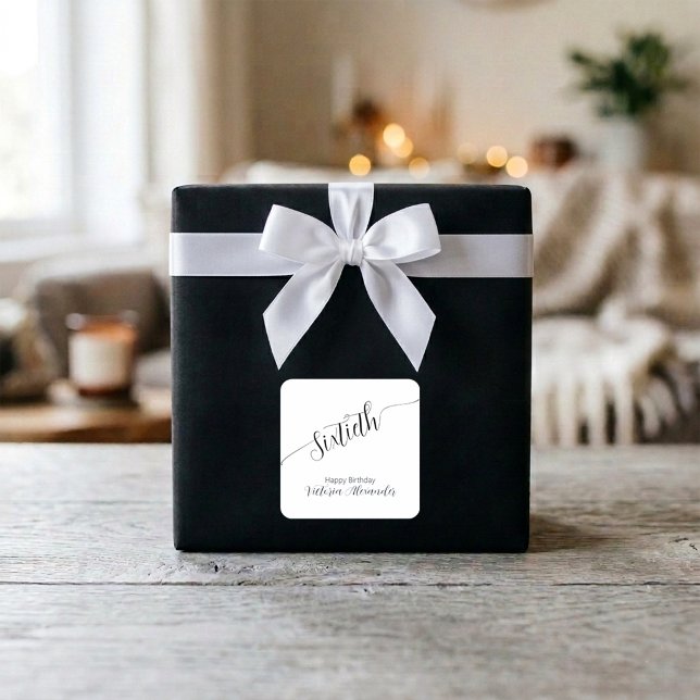 Elegant Script Sixtieth Birthday Celebration Quadratischer Aufkleber (Elegant Script Sixtieth Birthday Celebration Square Sticker)