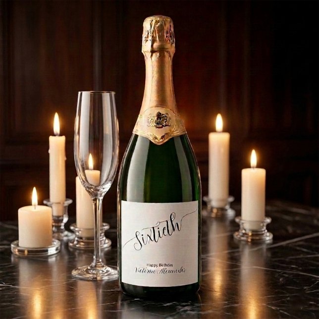 Elegant Script Sixtieth Birthday Personalized (Elegant Script Sixtieth Birthday Personalized Sparkling Wine Label)