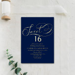 Elegant Script Sweet 16 Birthday Real Folieneinladung<br><div class="desc">Diese schicke und sehr stilvolle,  süße 16-Geburtstagsparty Einladungen sind mit eleganter echter Folie gepresst Typografie auf einem einfachen marineblauen Hintergrund. Personalisieren Sie das Design einfach mit Ihrer eigenen Formulierung und finden Sie passende Party Artikel unter www.zazzle.com/invitation_republic.</div>