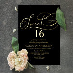 Elegant Script Sweet 16 Birthday Real Folieneinladung<br><div class="desc">Diese schicken und sehr stilvollen,  süßen 16 Geburtstagsparty Einladungen sind mit eleganten realen Folie gepresst Typografie-Formulierung auf einem einfachen schwarzen Hintergrund. Personalisieren Sie das Design einfach mit Ihrer eigenen Formulierung und finden Sie passende Party Artikel unter www.zazzle.com/invitation_republic.</div>