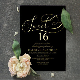 Elegant Script Sweet 16 Birthday Real Folieneinladung