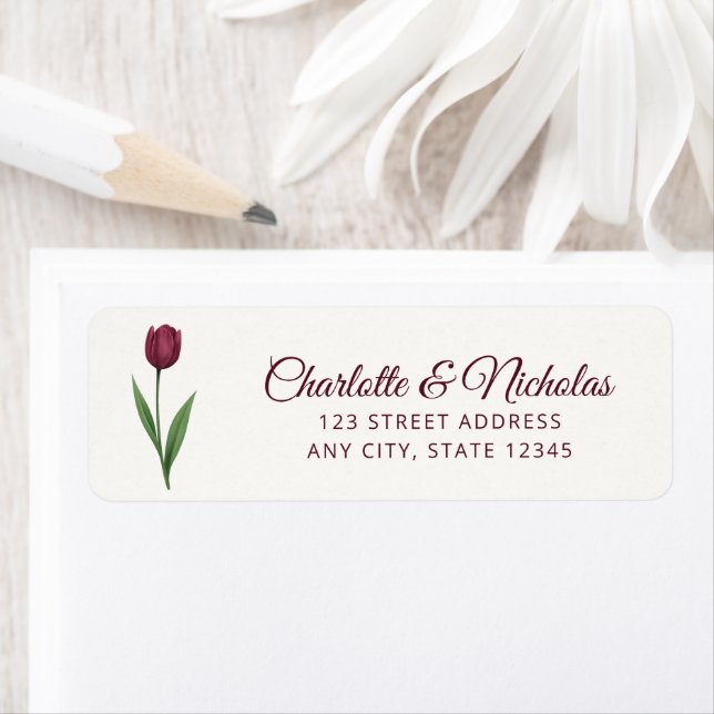 Elegant Script Tulip Ivory Wedding Return Address (Insitu)