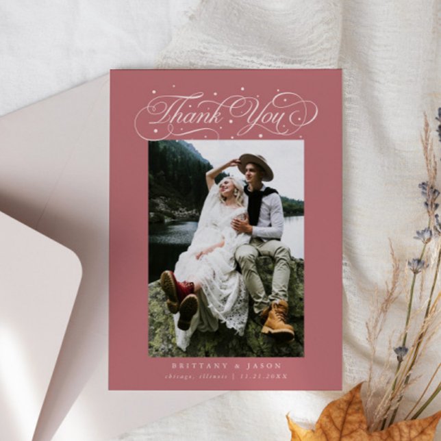 Elegant Script Typography Dots Wedding Pink Dankeskarte (Von Creator hochgeladen)