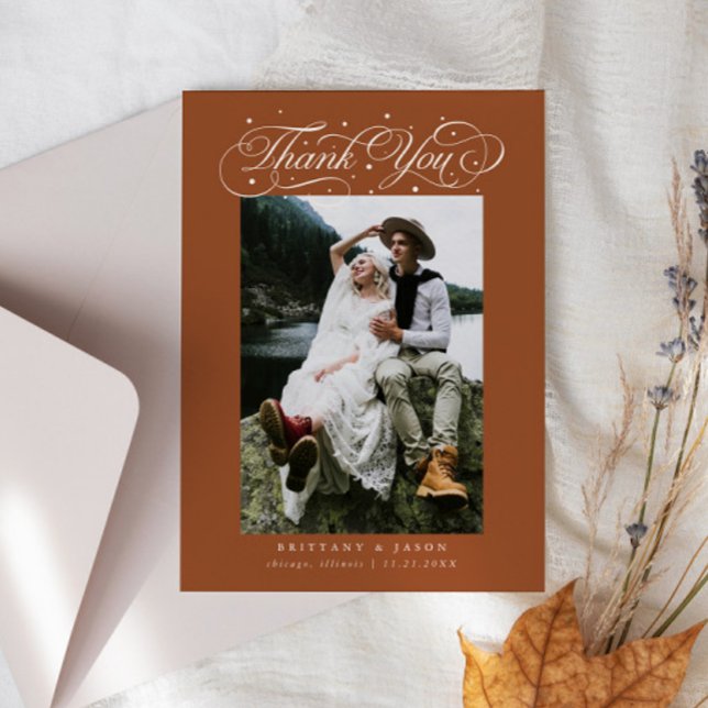 Elegant Script Typography Dots Wedding Terracotta Dankeskarte (Von Creator hochgeladen)