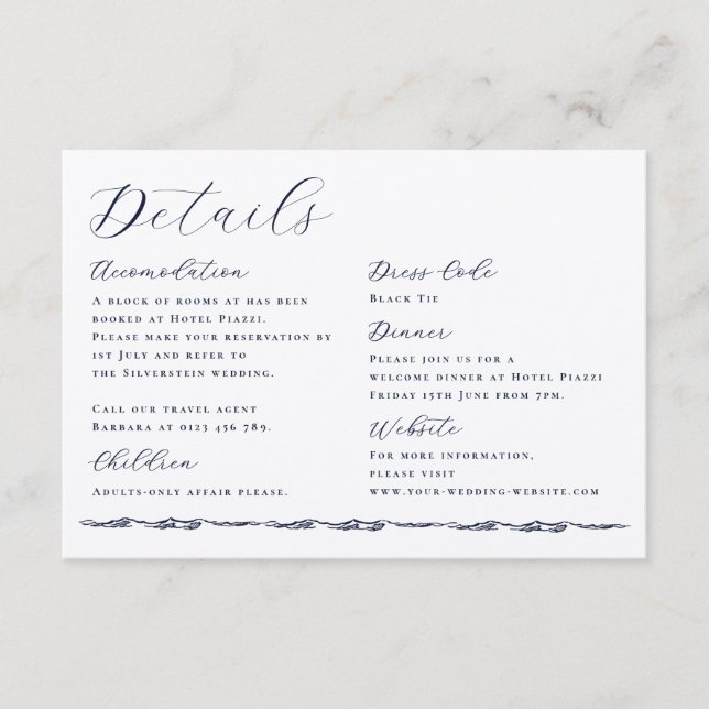 Elegant Script Wave Illustration Wedding Details Begleitkarte (Vorderseite)