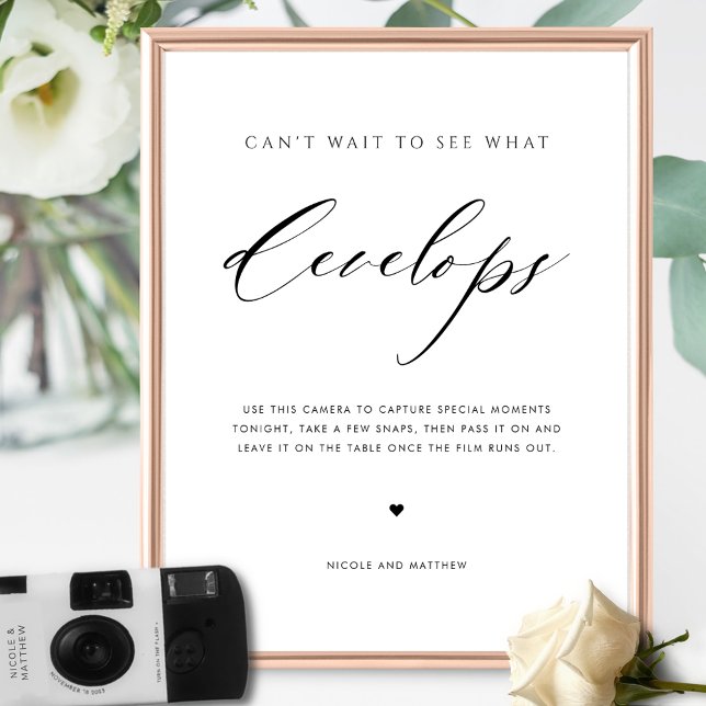 Elegant Script Wedding Disposable Camera Sign Poster (Von Creator hochgeladen)