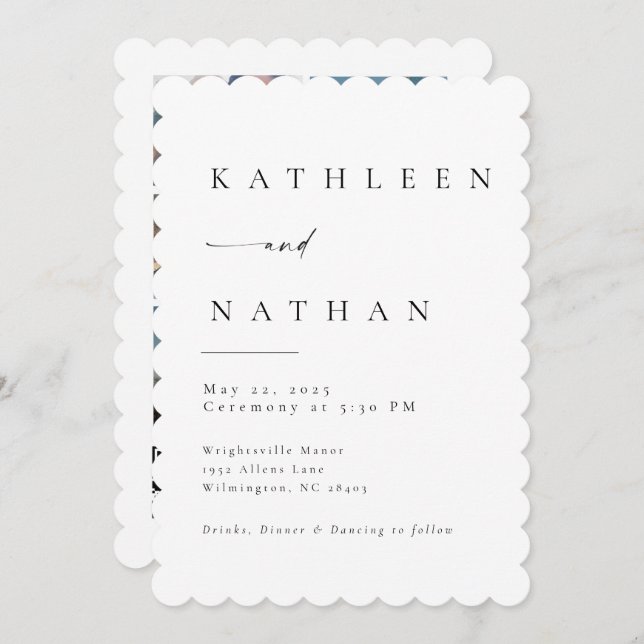 Elegant Script Wedding Invitation with 5 Photos Einladung (Vorne/Hinten)