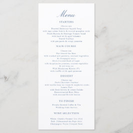 Elegant Script Wedding Menu Blue Toile Swans Menükarte