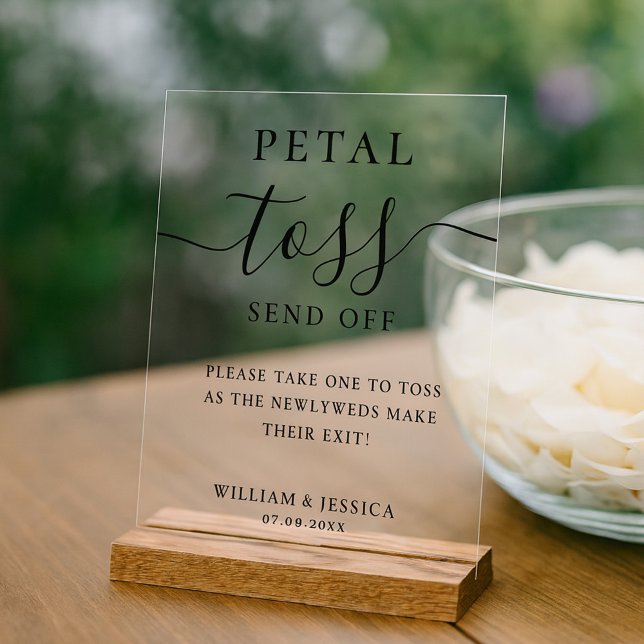 Elegant Script Wedding Petal Toss Acrylschild (Von Creator hochgeladen)