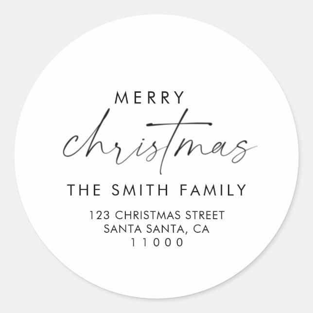 Elegant Script Weihnachts-Rücksendeadresse-Umschla Runder Aufkleber (Vorderseite)