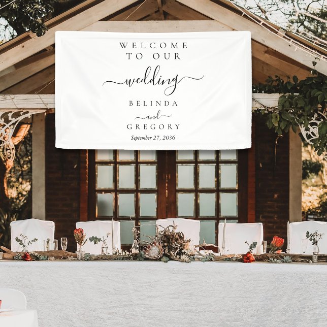 Elegant Script Welcome Wedding Hanging Sign  Banner (Elegant Script Welcome Wedding Hanging Sign)