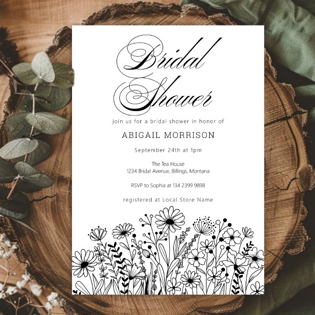 Elegant Script Wildflowers Bridal Shower Einladung (Von Creator hochgeladen)