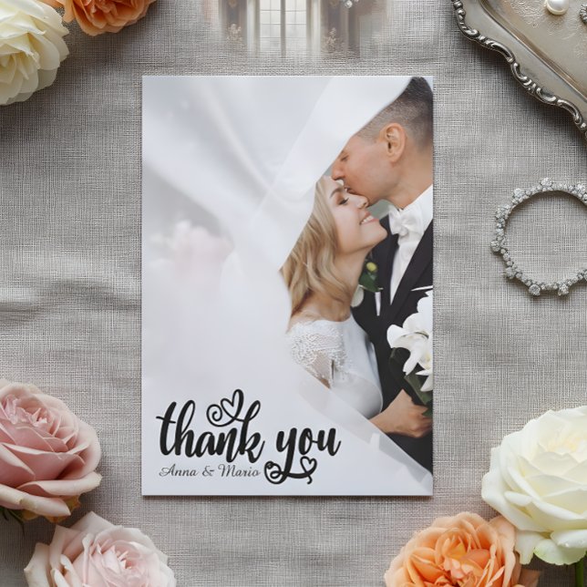 Elegant Scripted Wedding Thank You Card W Note Dankeskarte (Von Creator hochgeladen)