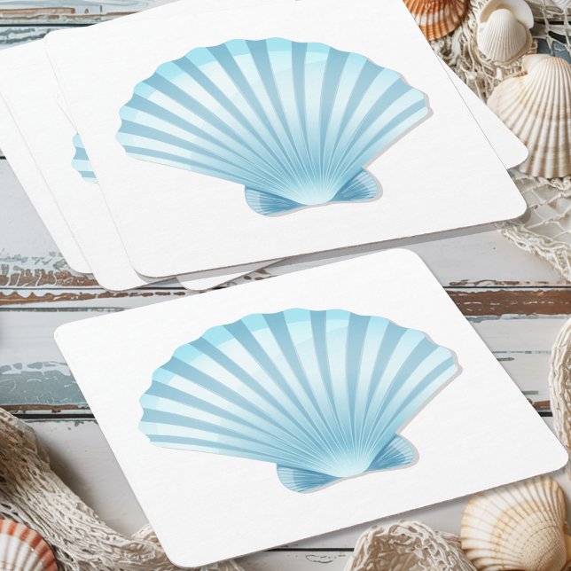 Elegant Seashell Beach Blue Nautical Wedding Rechteckiger Pappuntersetzer (Von Creator hochgeladen)