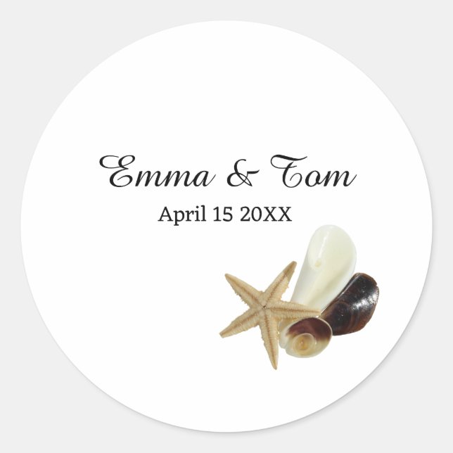 Elegant Seashell Beach Wedding Destination Runder Aufkleber (Vorderseite)
