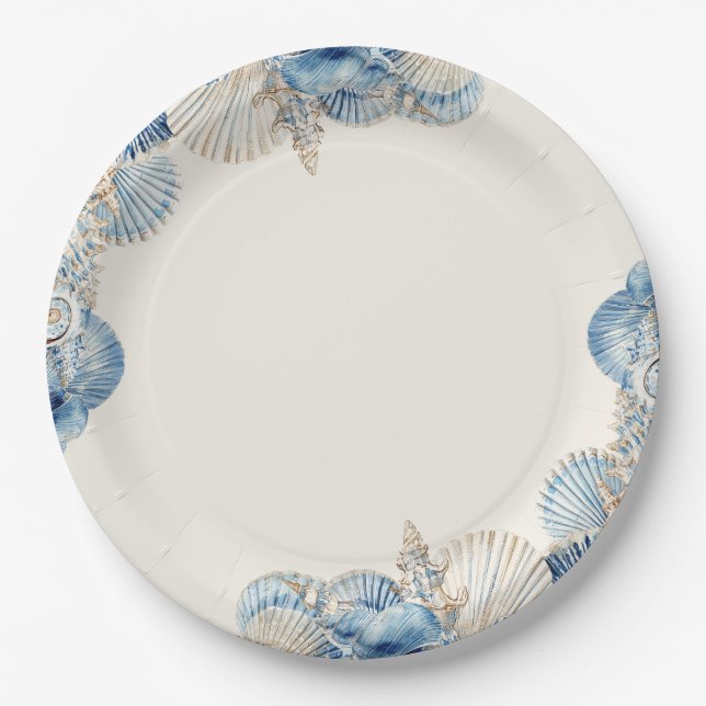 Elegant Seashell Border Pappteller (Vorderseite)