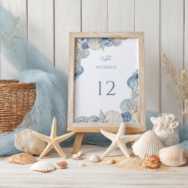 Elegant Seashell Border Wedding Tischnummer (Von Creator hochgeladen)