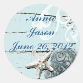 Elegant Seashells Beach Wedding Stationery Runder Aufkleber